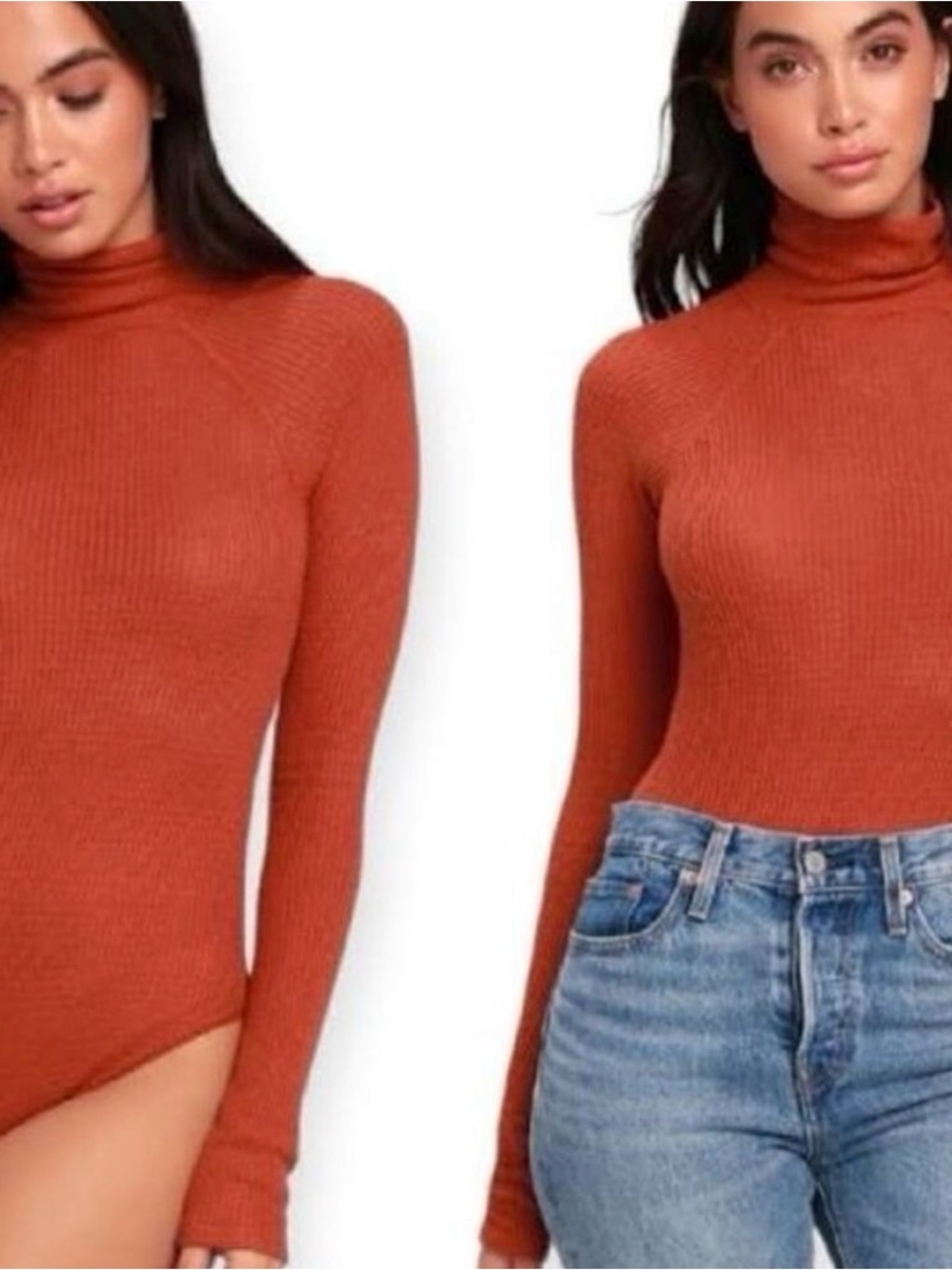 Free People All You Want Thermal Turtleneck Bodysuit M Rust